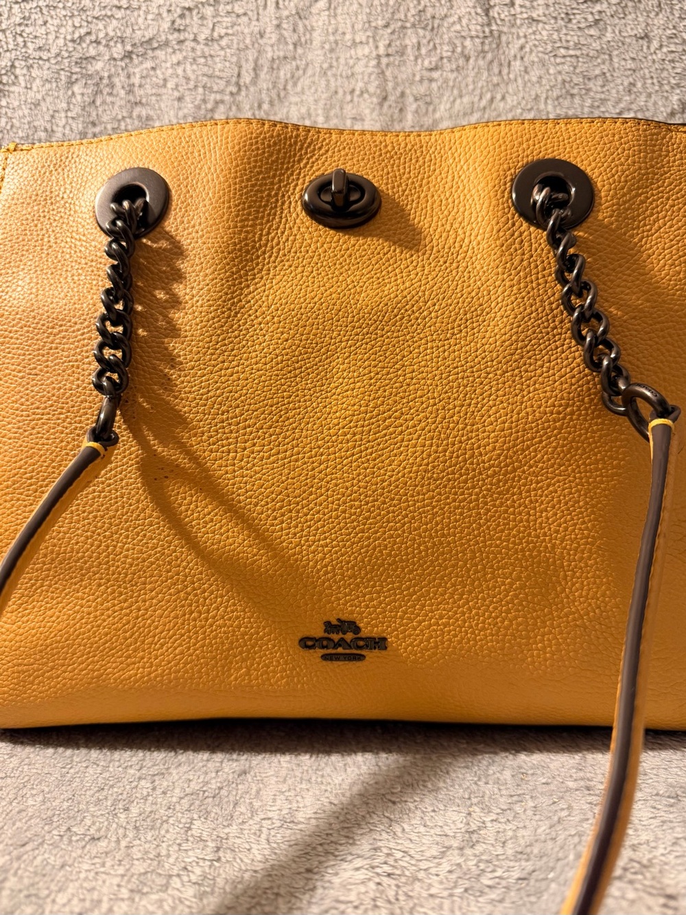 Coach Turnlock Mustard Yellow Leather Chain Tote No. 27 w/ Gunmetal Hardware - Picture 4 of 15